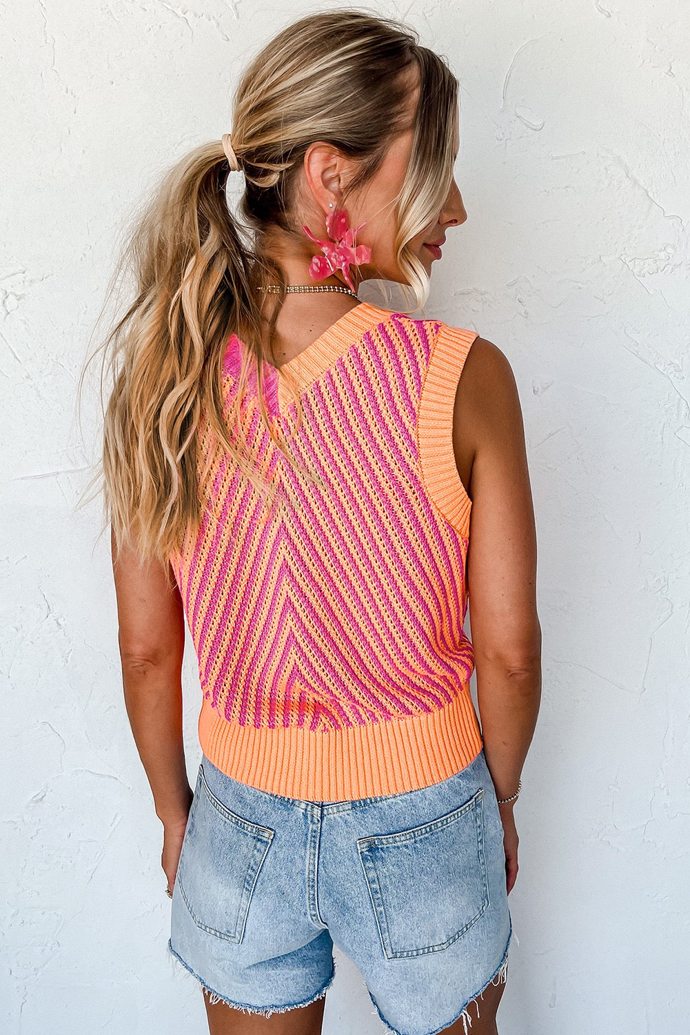 Orange and Pink Chevron Sweater Vest LT
