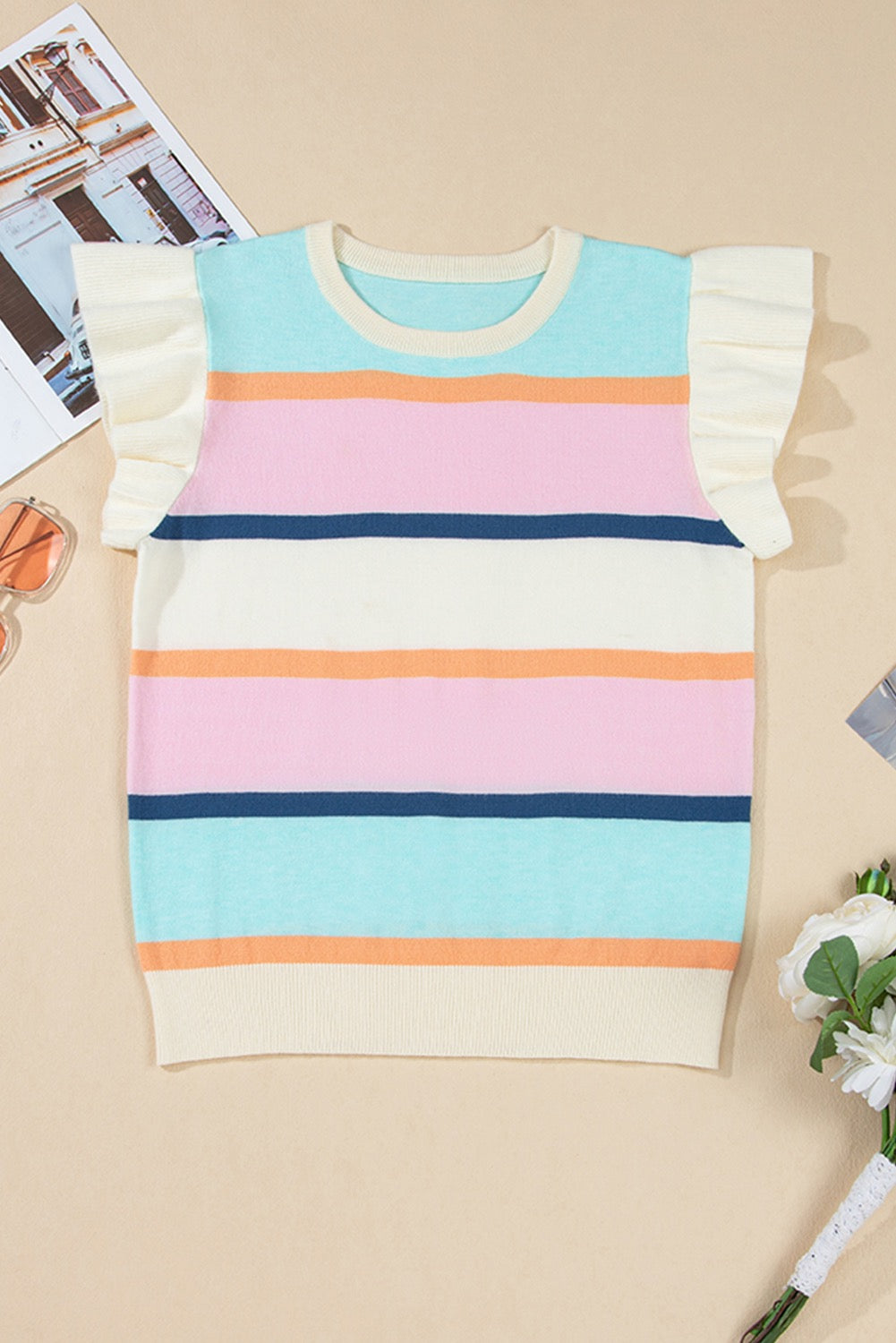 Flutter Sleeve Striped Sweater RTS