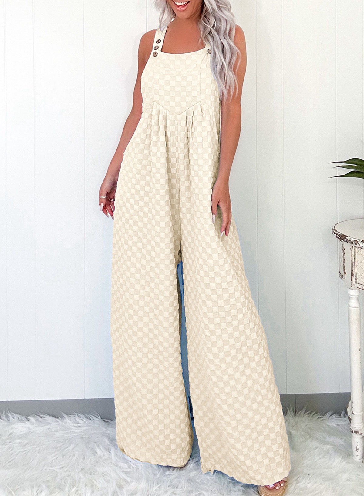 Beige Checkered Overalls LT