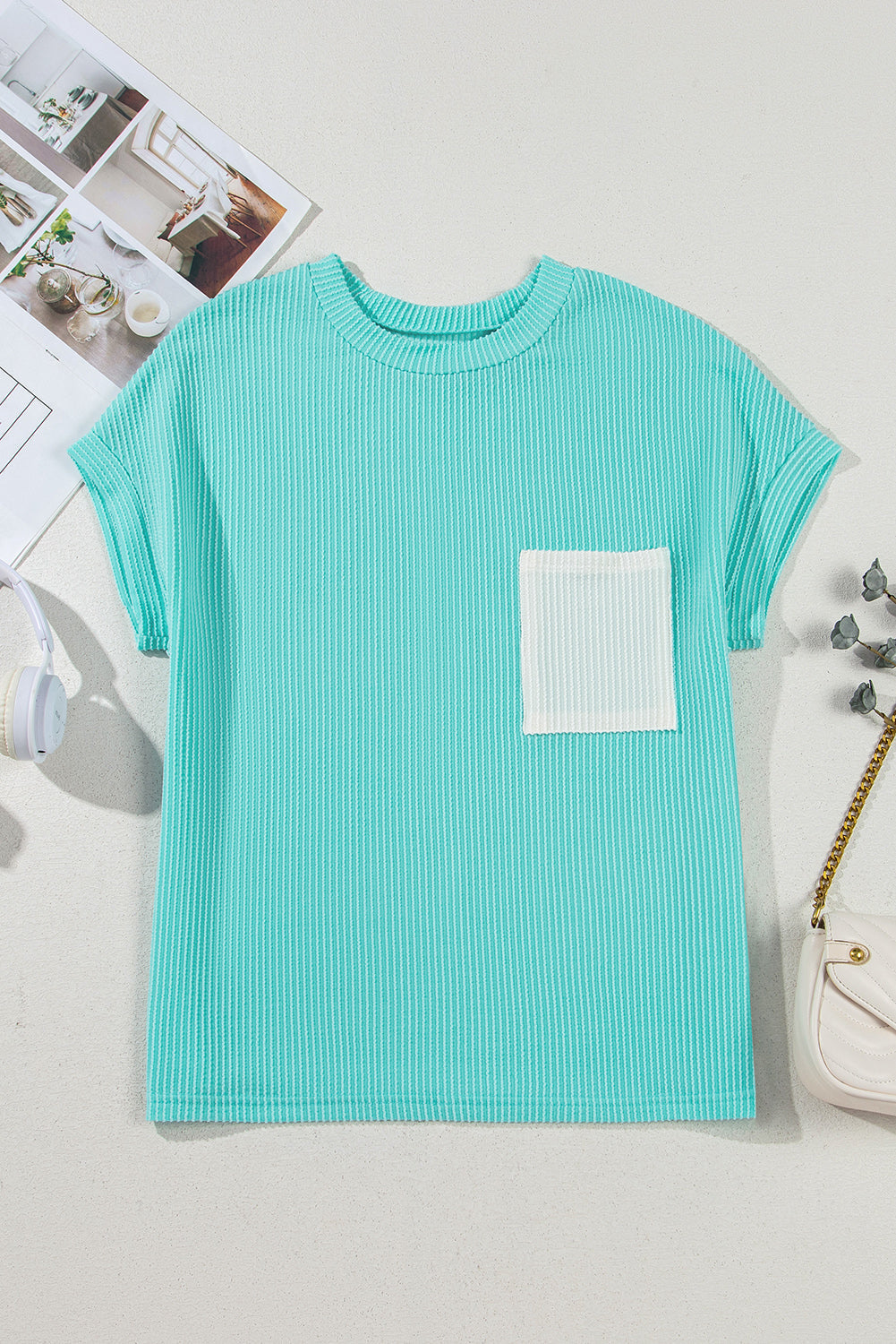 Light Blue Corded Plus Size Top LT