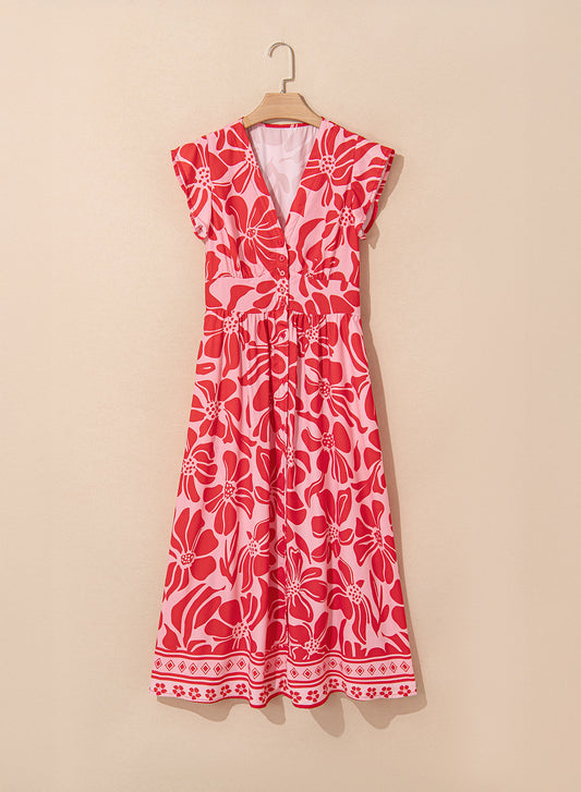 Red Boho Floral Dress LT