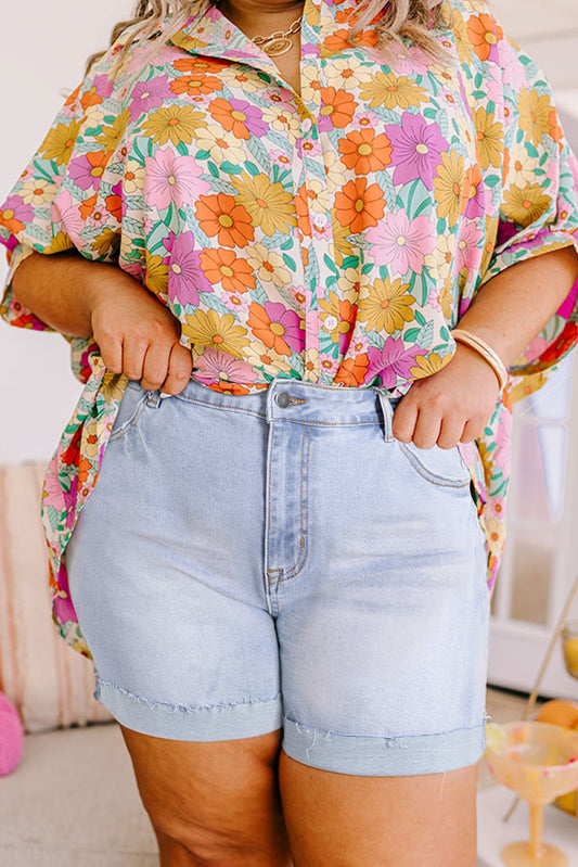 Folded Edge High Waist Plus Size Denim Bottoms RTS