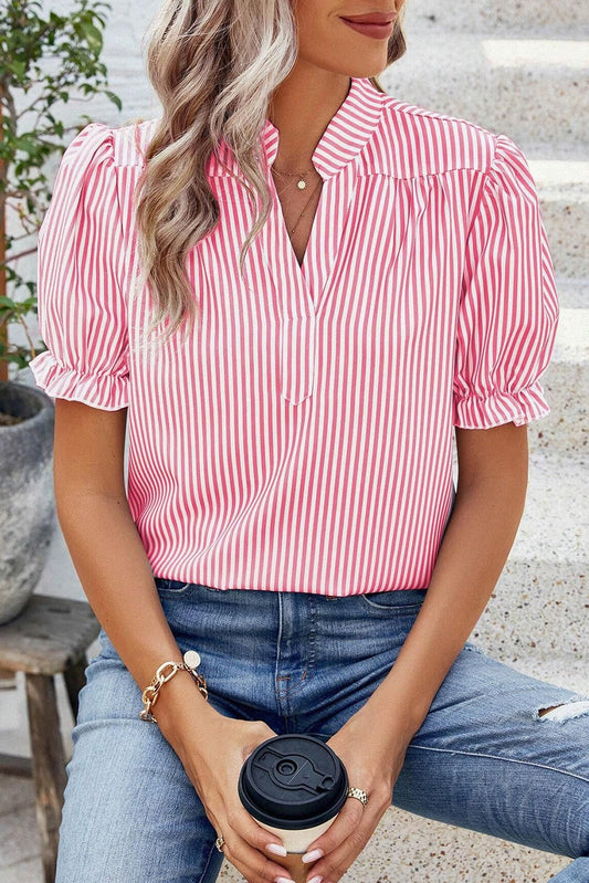 Pink Stripe Frilled Blouse RTS