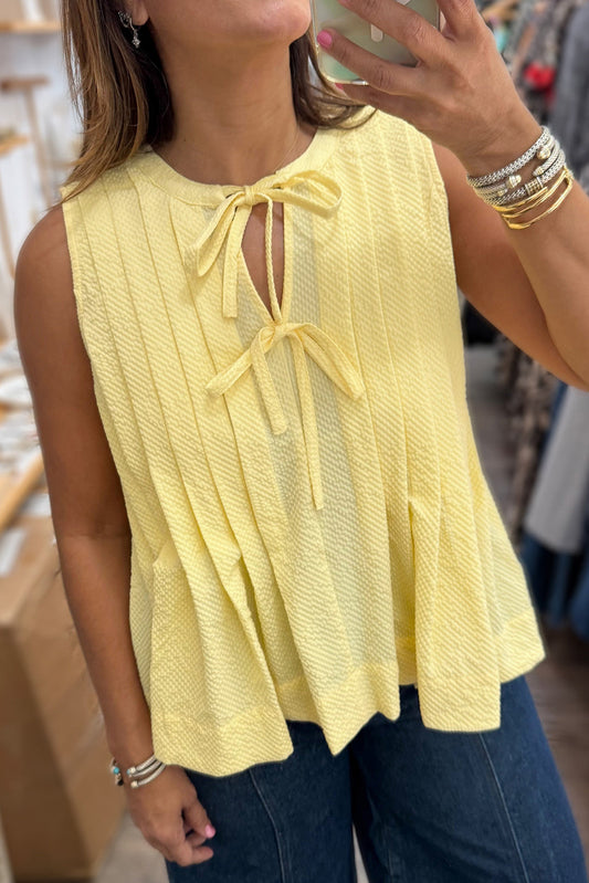 Yellow Cream Pleated Bow Tank RTS