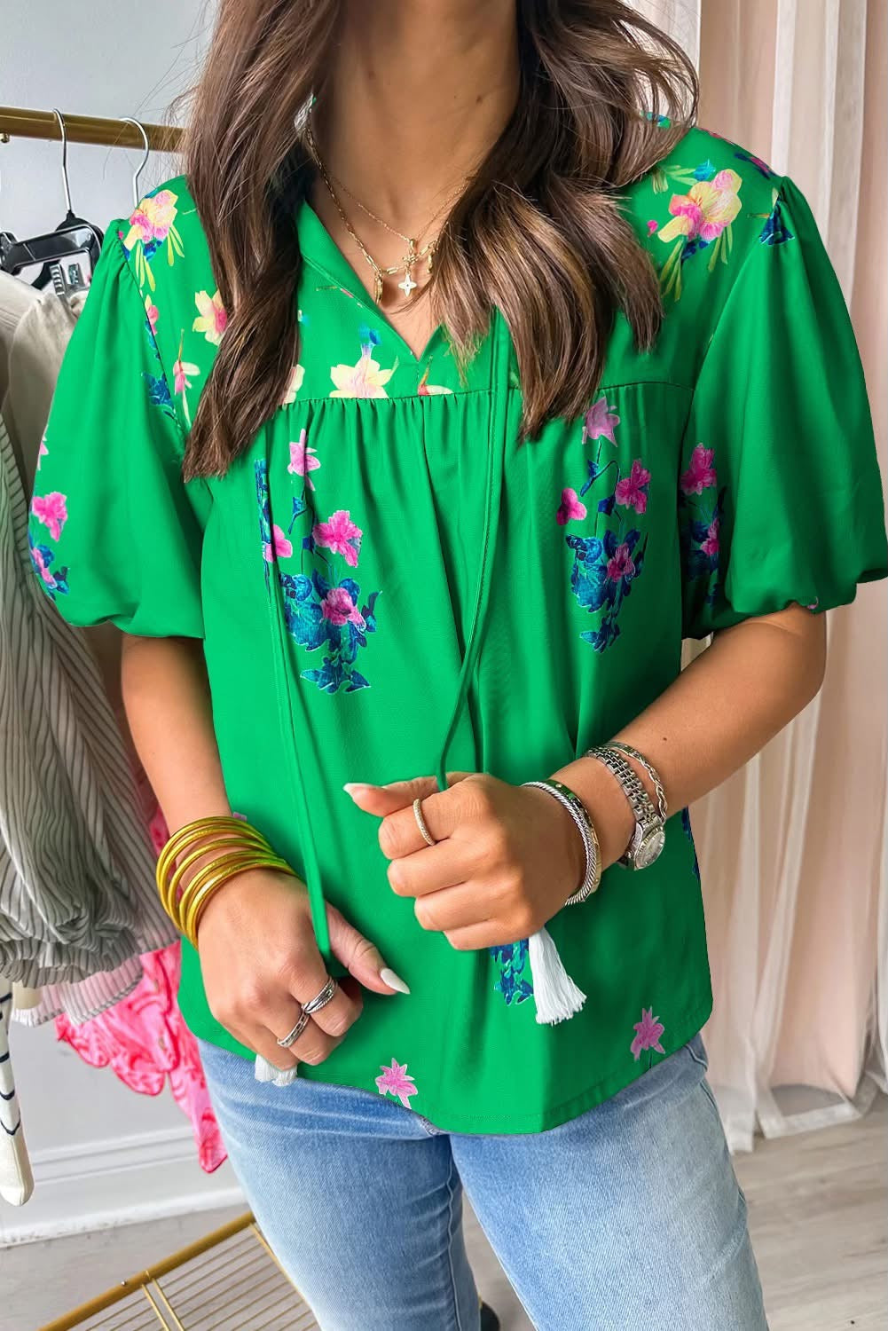 Green Floral Detail Blouse RTS
