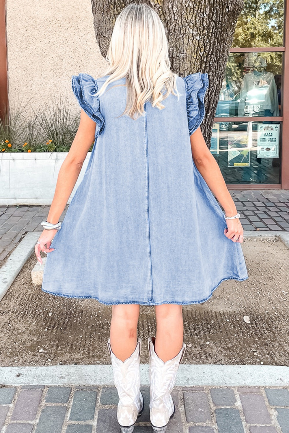 Denim Ruffle Button Dress LT