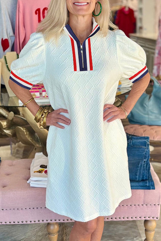 Textured White Colorblock Dress RTS