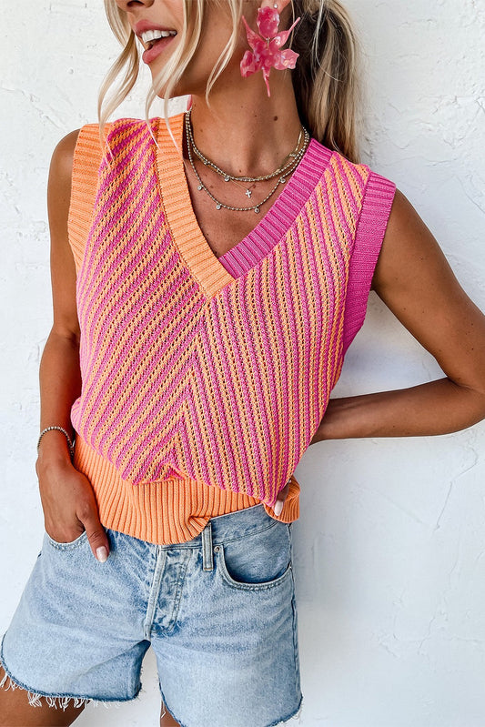 Orange and Pink Chevron Sweater Vest LT