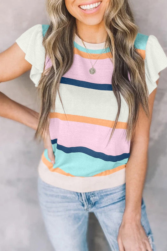 Flutter Sleeve Striped Sweater RTS