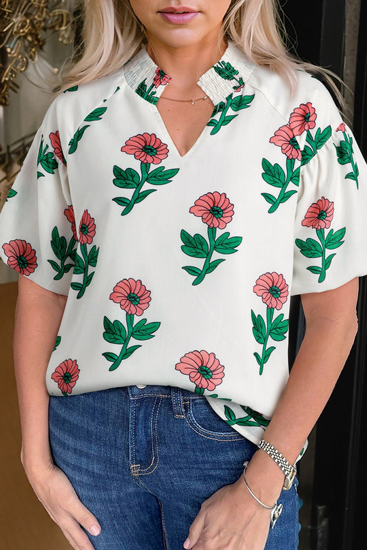 Offwhite Flower Print Blouse LT