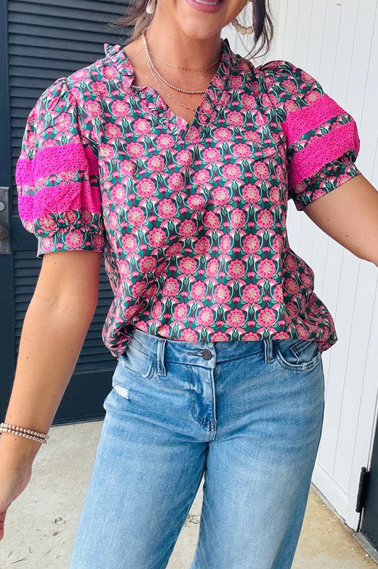 Pink Abstract Floral Blouse RTS